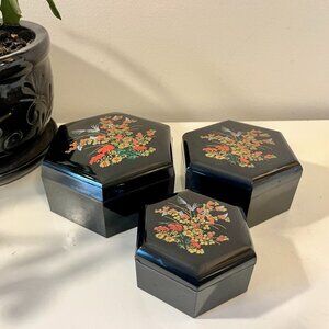 Vintage Set of 3 Nesting Hexagon Trinket Boxes - 90's Home Decor - Teenager Gift